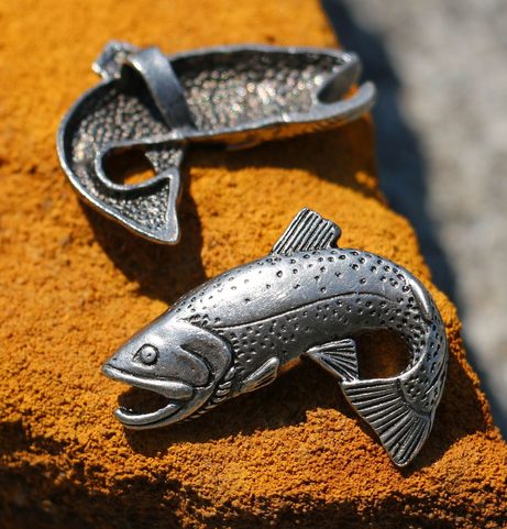 TROUT, FISH, FISHING PENDANT, ZINC ANTIQUE SILVER