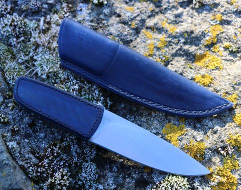 LOGAN DESIGNER KNIFE WITH LEATHER GRIP AND SHEATH, BLUE