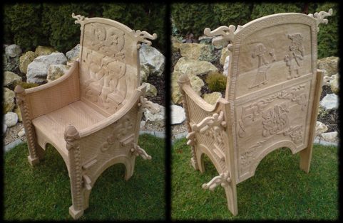 HAND CARVED VIKING THRONE, OAK