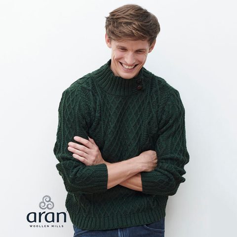 IRISH SWEATER - ARAN, MERINO WOOL, GREEN