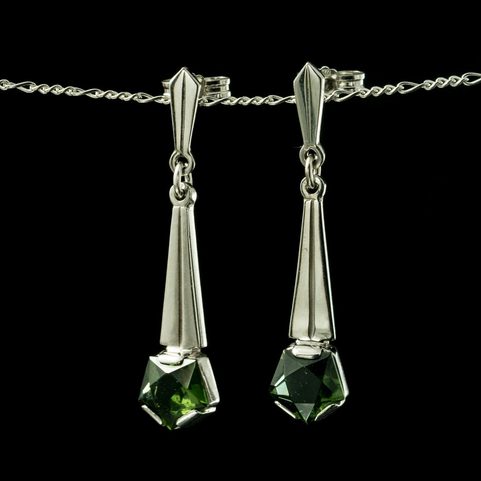 ESTELLE, MOLDAVITE, EARRINGS, SILVER