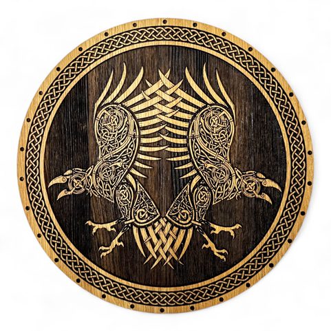 HUGINN A MUNINN, DŘEVĚNÝ NÁSTĚNNÝ OBRAZ 32CM