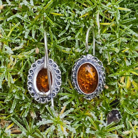 MEDIEVALEUM, SILVER EARRINGS, AMBER, AG 925