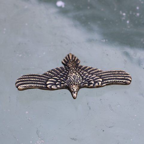 FLYING CROW - RAVEN, ZINC PENDANT, ANT. BRASS