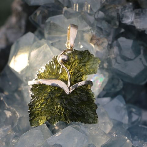 ZARIA - PENDENTIF, ARGENT, MOLDAVITE