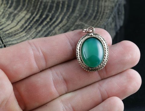 AGATE, VERT, BRONZE, PENDENTIF