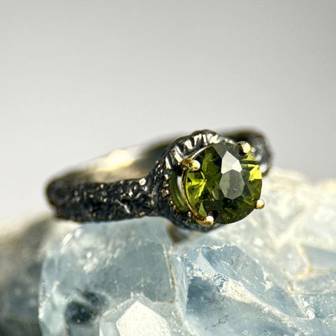 KRUMAU, MOLDAVITE, SILVER RING, AG 925/1000