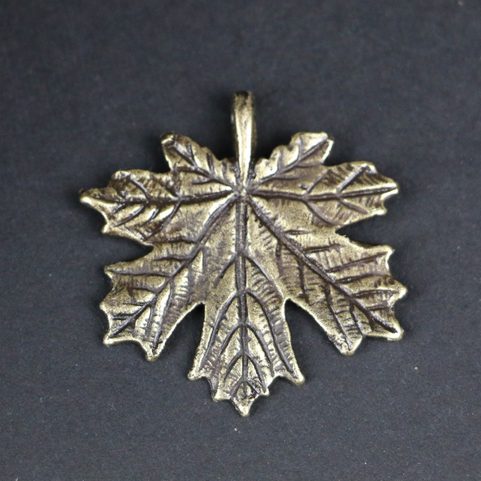 MAPLE LEAF, ZINC PENDANT, ANTIQUE BRASS