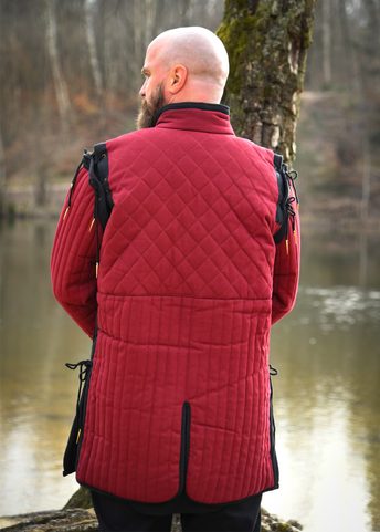 GAMBESON WITH DETACHABLE SLEEVES, BURGUNDY RED - BLACK