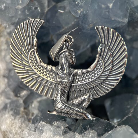 WINGED ISIS, EGYPTIAN GODDESS, SILVER PENDANT