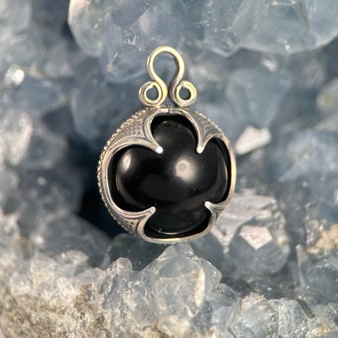 ONYX, VIKING BALL PENDANT, GOTLAND, SILVER