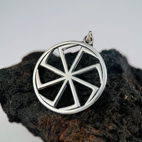 SILVER KOLOVRAT, SLAVIC SUN WHEEL PENDANT, AG 925