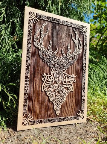 DEER WALL DECORATION 45CM OAK