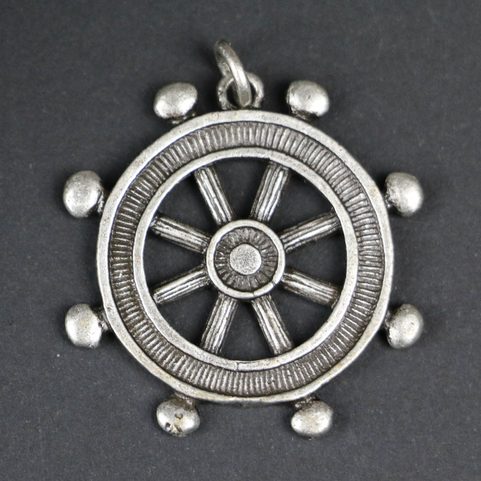 STEERING WHEEL, MASSIVE ZINC PENDANT, ANTIQUE SILVER