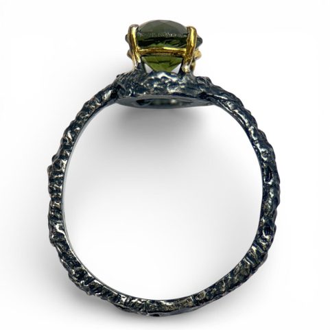 KRUMAU, MOLDAVITE, SILVER RING, AG 925/1000