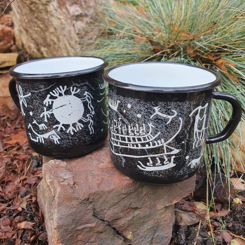 TANUM ROCK CARVINGS ENAMEL MUG