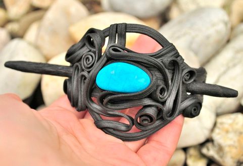 HAIR BROOCH WITH TYRKENITE