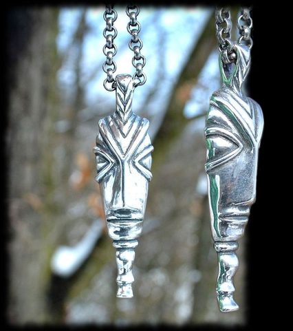 CELTIC HEAD, LA TENE REPLICA, MOTIVE FROM FIBULA, TALISMAN, SILVER PENDANT, AG 925
