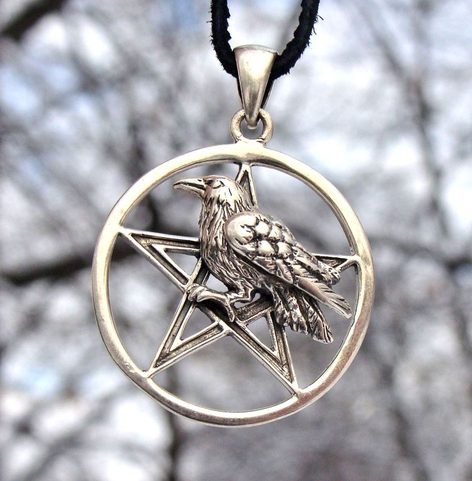 PENTACLE WITH RAVEN, SILVER PENDANT