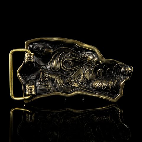 GREY WOLF, BELT BUCKLE, BRASS