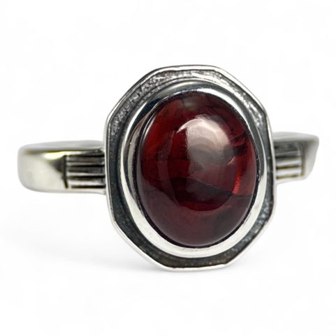 MEDIEVAL SILVER RING WITH GARNET, AG 925/1000