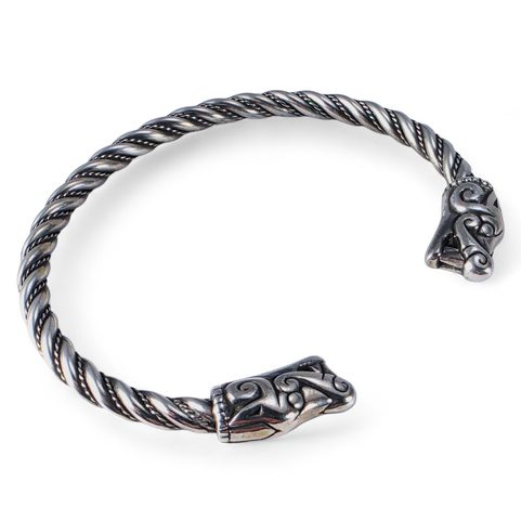 WOLF HEADS, VIKING BRACELET, BURG, GOTLAND, STERLING SILVER, 43 G