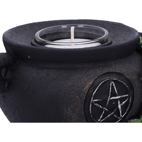 LOT DE DEUX BOUGEOIRS SORCIÈRES EN FORME DE CHAUDRON EN LIERRE 11CM