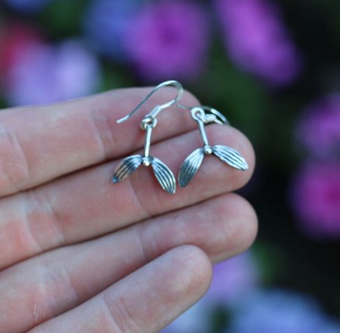 DRUID MISTLETOE, EARRINGS, SILVER