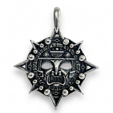 AZTEKISCHE MASKE, AMULETT, ANHÄNGER, SILBER 925