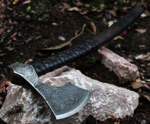 AXE OF PERUN, ETCHED WITH LEATHER