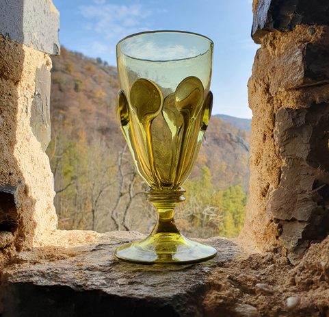 PERCHTA, BOHEMIAN MEDIEVAL GOBLET, GREEN FOREST GLASS