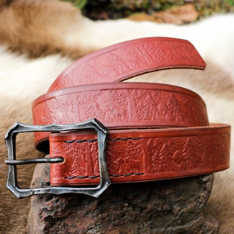TAIGA FORESTRY LEATHER BELT WITH FORGED BUCKLE, BROWN