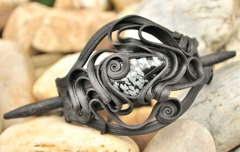 OBSIDIAN, HAIR BROOCH