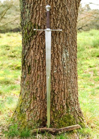 MEDIEVAL ONE-AND-A-HALF-HANDED SWORD WITH A SCABBARD, BLUNTED