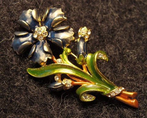 BLUE FLOWER COSTUME BROOCH