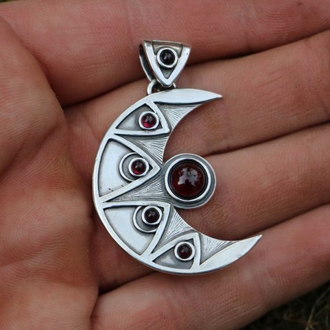 LUNA - PENDENTIF, GRENAT. ARGENT
