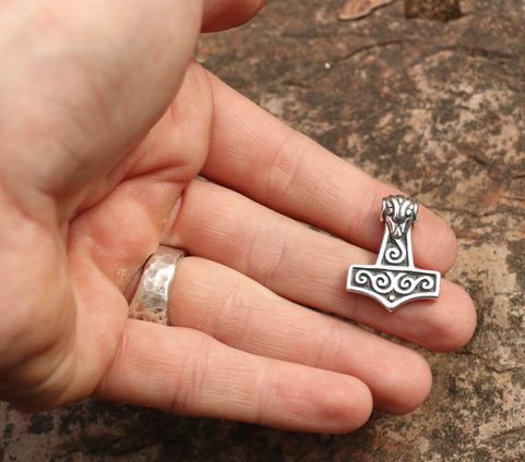 THOR'S HAMMER WITH SPIRALS, SILVER PENDANT