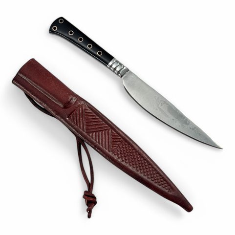 MEDIEVAL KNIFE WITH HORN HANDLE AND LEATHER SHEATH