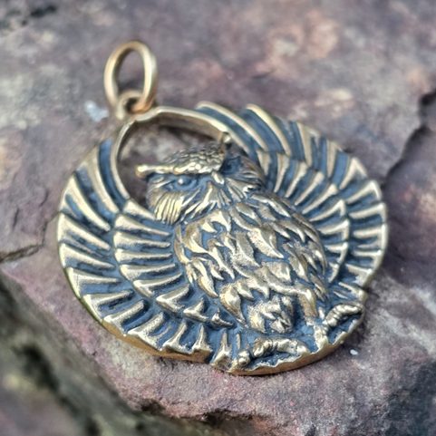 OWL, ANTIQUE PENDANT, BRONZE