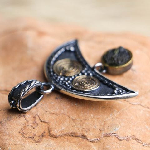 LUNA WITH MOLDAVITE SLAVIC WOMEN'S PENDANT, GOLD-PLATED SILVER