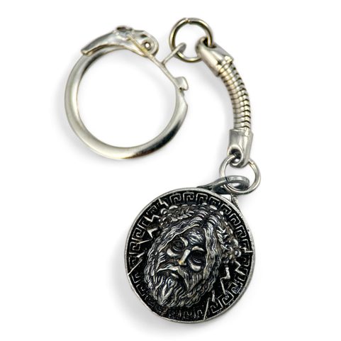 ZEUS, GREEK GOD, KEY RING ZINC ANTIQUE SILVER