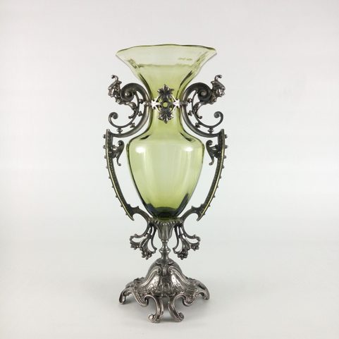 GREEN MAN, MASCARON, HISTORICAL GLASS VASE