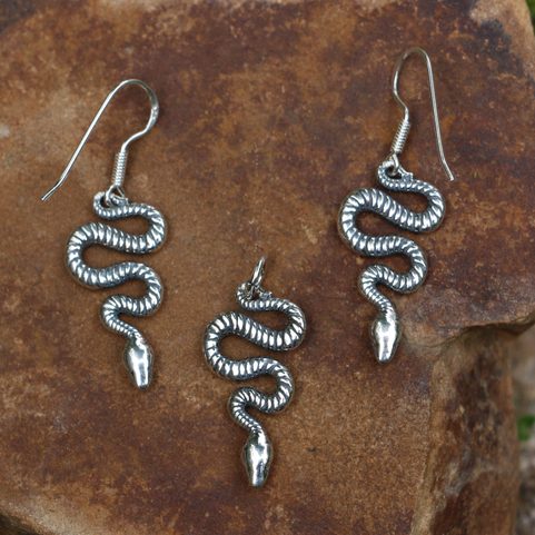 SERPENT - SET BOUCLES D'OREILLES ET PENDENTIF EN ARGENT