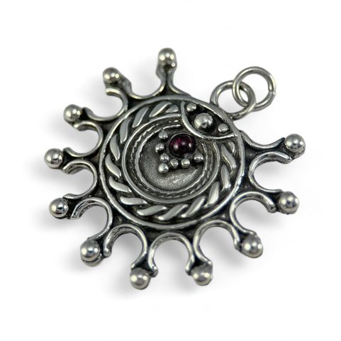 DEVANA, SLAVIC SOLAR PENDANT, SILVER - GARNET