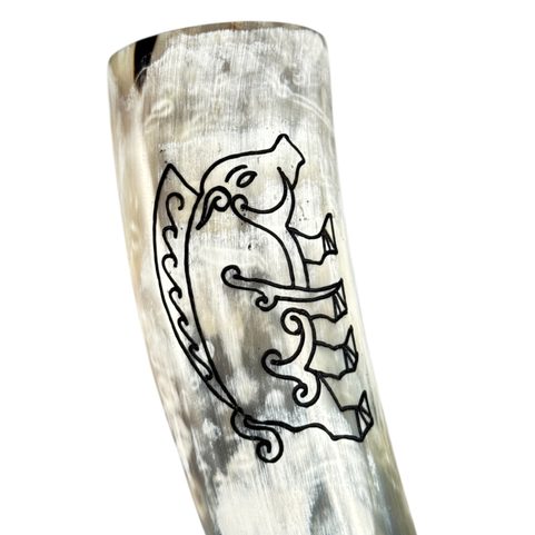 CELTIC BOAR, CARVED DRINKING HORN