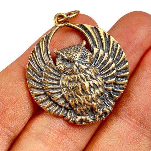 OWL, ANTIQUE PENDANT, BRONZE