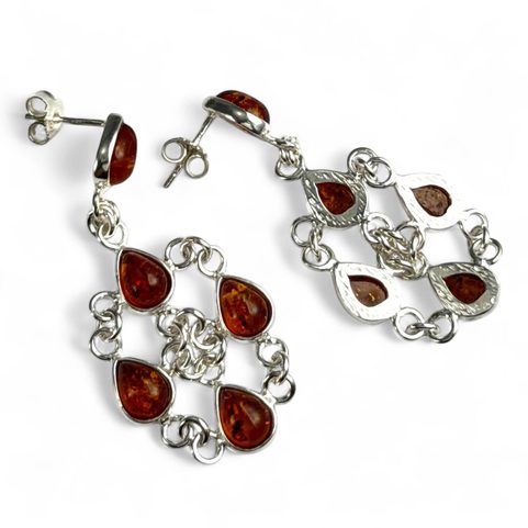 ELIZABETH, BOUCLES D'OREILLES EN ARGENT, AMBRE, AG 925/1000