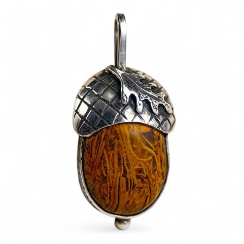 GLAND, JASPE SERPENT, PENDENTIF EN ARGENT, AG 925/1000