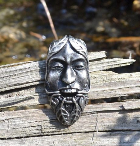 GREEN MAN, AMULETT, VERSILBERT, ZINK