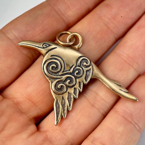 CORVUS - CELTIC CROW PENDANT, BRONZE